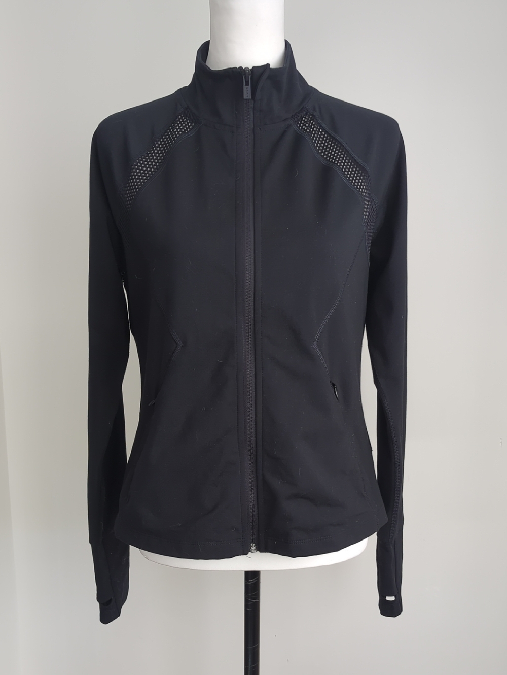 NWOT DKNY Sport Black Full Zip Jacket Vertical Mesh Back Stripe Performance MED